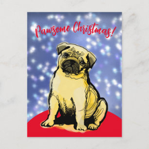 Pawsome Weihnachten mit einem kleinen Mops! Postka Postkarte