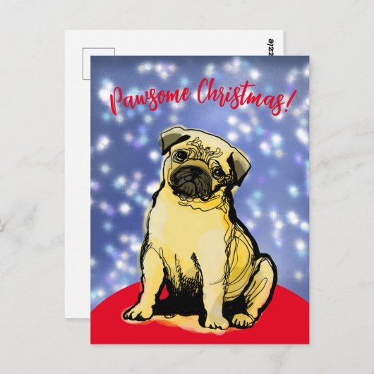 Pawsome Weihnachten mit einem kleinen Mops! Postka Postkarte (Vorne/Hinten)