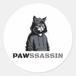 Pawssassin-Katzenaufkleber Runder Aufkleber