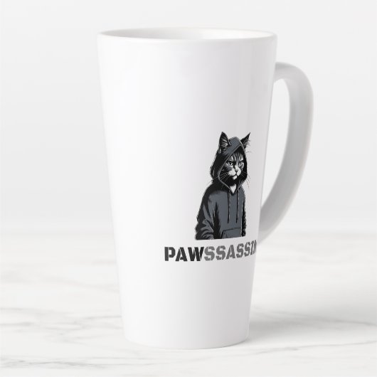 PAWSSASSIN Latte Mug – Hood Cat Energy Milchtasse (Rechte Ecke)