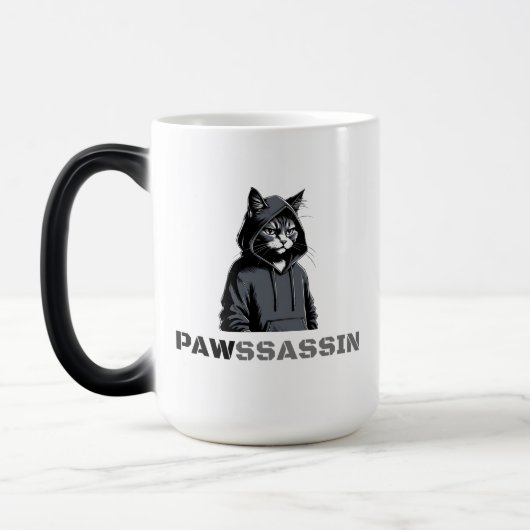 PAWSSASSIN Morphing Mug – Hood Cat in Disguise Verwandlungstasse (Links)