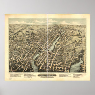 Pawtucket Rhode Island 1891 antike panoramische Poster