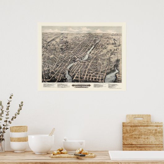 Pawtucket, RI Panorama Karte - 1877 Poster (Küche)