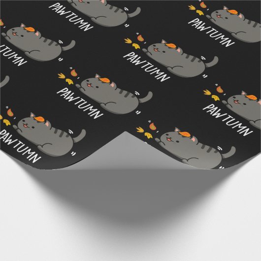 Pawtumn niedlich Autumn Kitty Cat Pun Dark BG Geschenkpapier (Ecke)