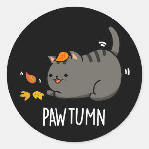 Pawtumn niedlich Autumn Kitty Cat Pun Dark BG Runder Aufkleber