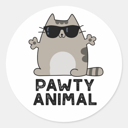Pawty Animal Funny Party Cat Puff Runder Aufkleber (Vorderseite)
