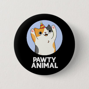 Pawty Animal Funny Party Cat Pun Dark BG Button