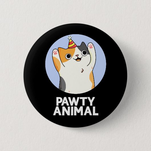 Pawty Animal Funny Party Cat Pun Dark BG Button (Vorderseite)