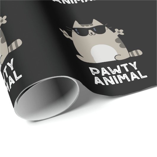 Pawty Animal Funny Party Cat Pun Dark BG Geschenkpapier (Rolleneckpunkt)