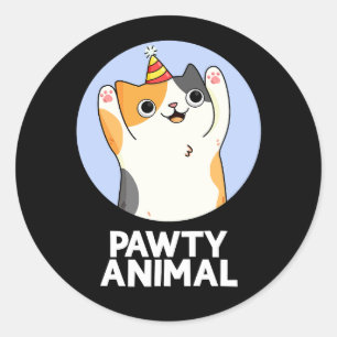 Pawty Animal Funny Party Cat Pun Dark BG Runder Aufkleber