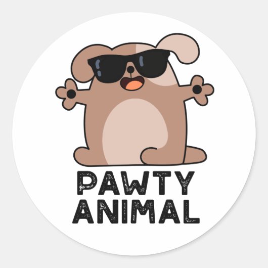 Pawty Animal Funny Party Dog Puff Runder Aufkleber (Vorderseite)