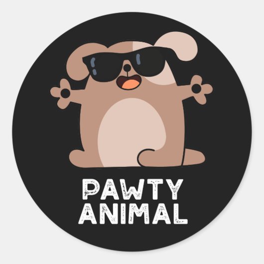 Pawty Animal Funny Party Dog Pun Dark BG Runder Aufkleber (Vorderseite)