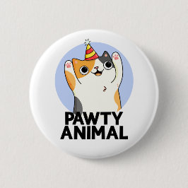Pawty Animal Funny Party Hat Cat Puff Button