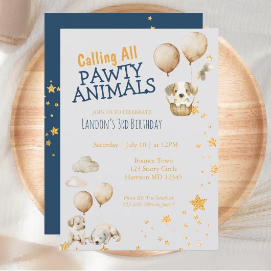 Pawty Animal Puppy Doys Dritter Geburtstag Einladung
