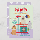 Pawty Birthday Cat Kitten Paw Fun Lila Einladung (Vorne/Hinten)