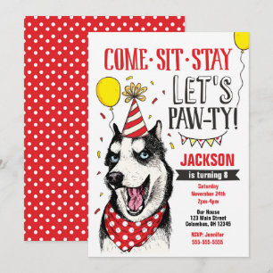 Pawty Birthday Einladung Hund Welpe Husky