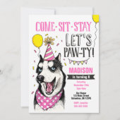 Pawty Birthday Einladung Hund Welpe Husky Girl (Vorderseite)