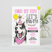 Pawty Birthday Einladung Hund Welpe Husky Girl (Stehend Vorderseite)