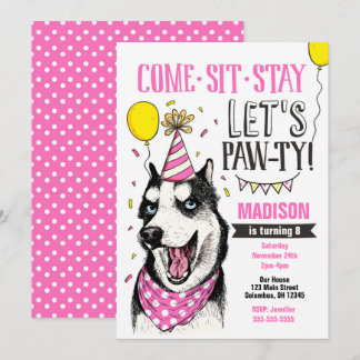 Pawty Birthday Einladung Hund Welpe Husky Girl