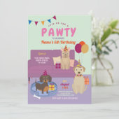 Pawty Birthday Hogs Party Welpe Fun Lila Einladung (Stehend Vorderseite)