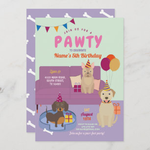 Pawty Birthday Hogs Party Welpe Fun Lila Einladung