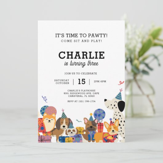 Pawty Dog Welppy Birthday Party lasse Einladung (Stehend Vorderseite)