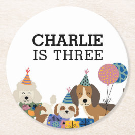 Pawty Dog Welppy Birthday Party lasse Runder Pappuntersetzer