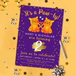 Pawty Lila Orange Twin Friend Kitten Joint Party Einladung