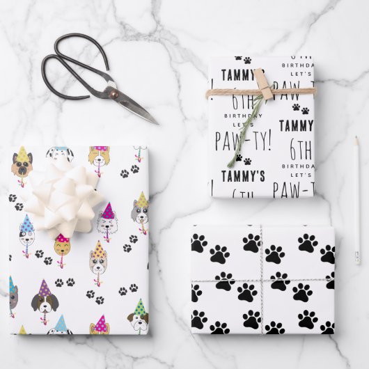 Pawty Niedliche Geburtstag Party Hunde Individuell Geschenkpapier Set (Vorderseite)