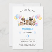 Pawty Puppy Dog Birthday Party Blue Einladung (Vorderseite)
