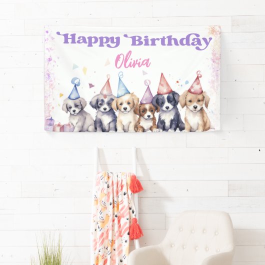 Pawty Puppy Happy Birthday Dog Party Girl Banner (Insitu)