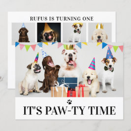 Pawty Time Hund Thema Geburtstag 5 Foto-Karte Einladung
