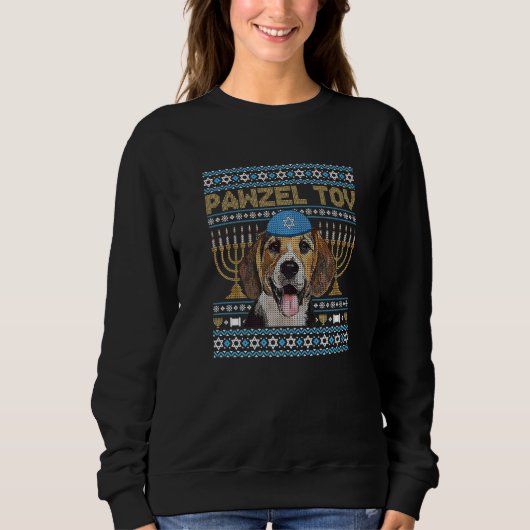 Pawzel Tov Jewish Beagle Dog Funny Hanukkah Premiu Sweatshirt (Vorderseite)