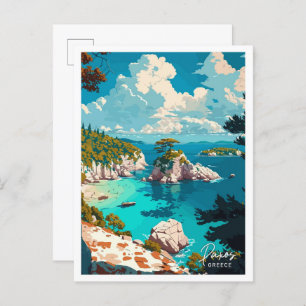 Paxos Griechenland Reisen Vintage Illustration Postkarte