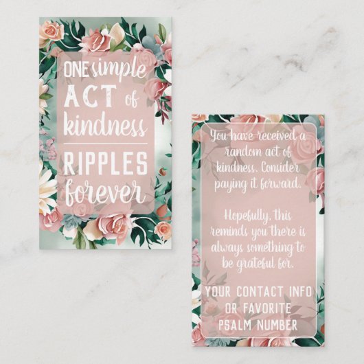 Pay it Forward Random Act Kindness Pastel Floral Visitenkarte (Vorne/Hinten)