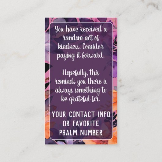 Pay it Forward Random Act Kindness Pink Lilies  Visitenkarte (Rückseite)