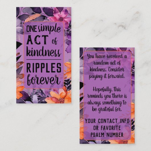Pay it Forward Random Act Kindness Purple Orange Visitenkarte (Vorne/Hinten)