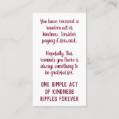 Pay it Forward Random Act of Kindness Animal Lover Visitenkarte (Rückseite)