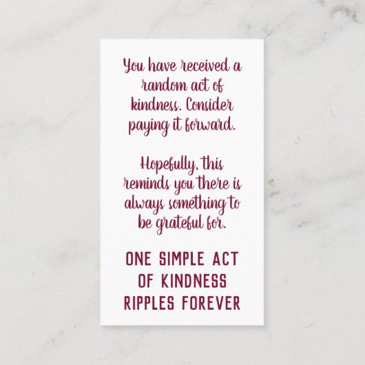 Pay it Forward Random Act of Kindness Animal Lover Visitenkarte (Rückseite)