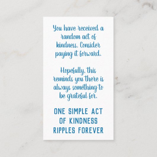 Pay it Forward Random Act of Kindness Aqua Blue Visitenkarte (Rückseite)