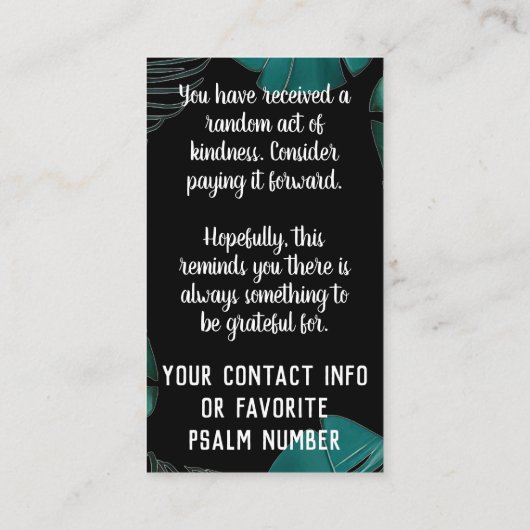 Pay it Forward Random Act of Kindness Dschungel Visitenkarte (Rückseite)