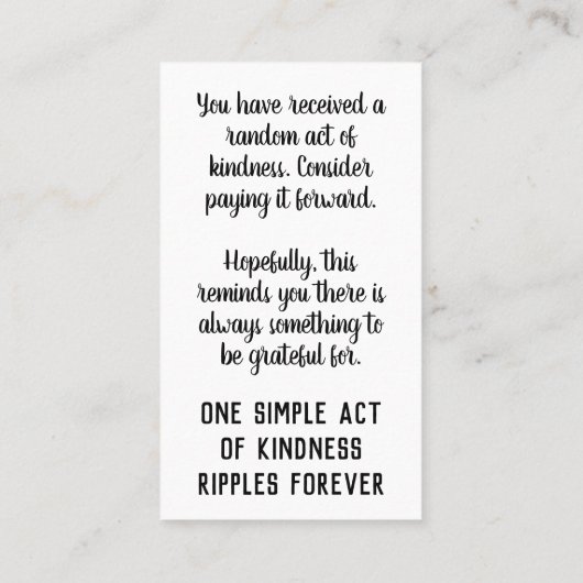 Pay it Forward Random Act of Kindness Gratitude Visitenkarte (Rückseite)