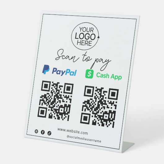 PayPal Cash App kontaktloses Mobile Payment Script Sockelschild (Vorderseite)