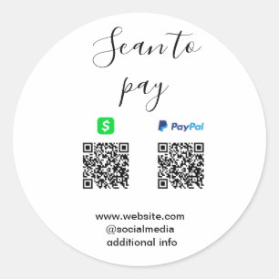 Paypal Cashapp Scan zum Bezahlen QR Geschäftsname  Runder Aufkleber
