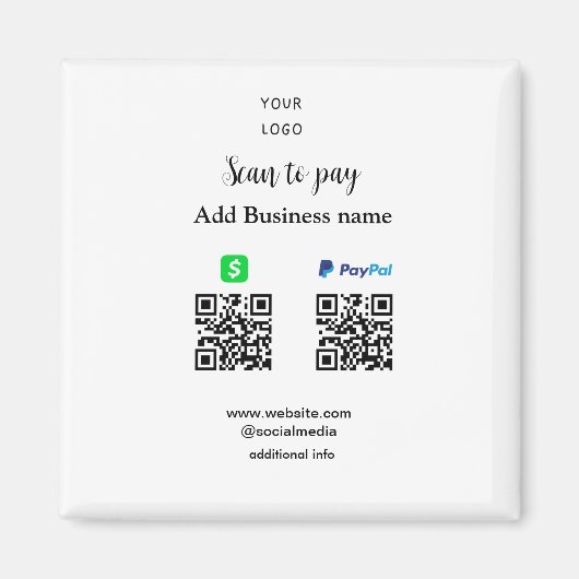 Paypal Cashapp Scan zur Zahlung von QR Name hinzuf Magnet (Vorne)