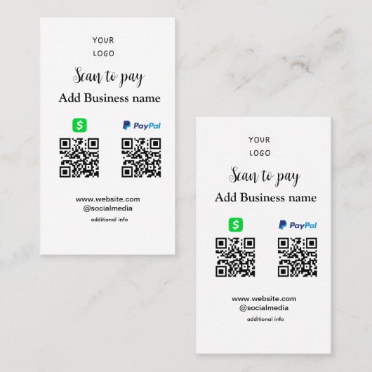 Paypal Cashapp Scan zur Zahlung von QR Name hinzuf Visitenkarte (Vorne/Hinten)