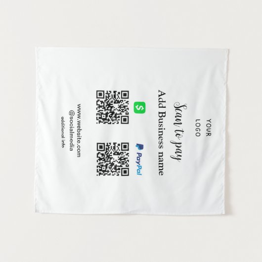 Paypal Cashapp Scan zur Zahlung von QR Name hinzuf Wandteppich (Vorderseite (Horizontal))
