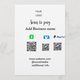 Paypal Cashapp Venmo-Scan zum Bezahlen QR-Geschäft Einladung