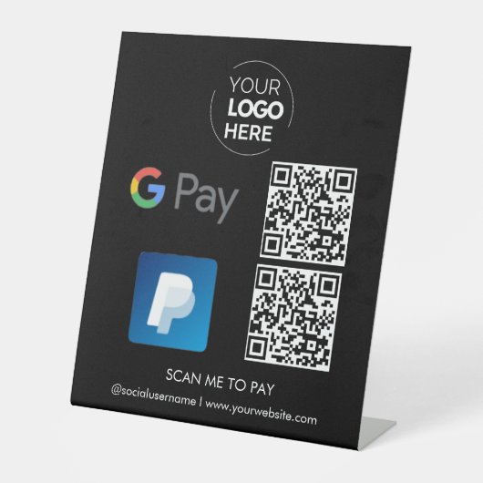 Paypal G Pay QR Code Zahlung | Scannen, um schwarz Sockelschild (Vorderseite)