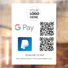 Paypal Google Pay QR Code Zahlung | Zur Bezahlung Fensteraufkleber